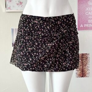 Y2K Black Floral Mesh Skort w/ Ruched Front